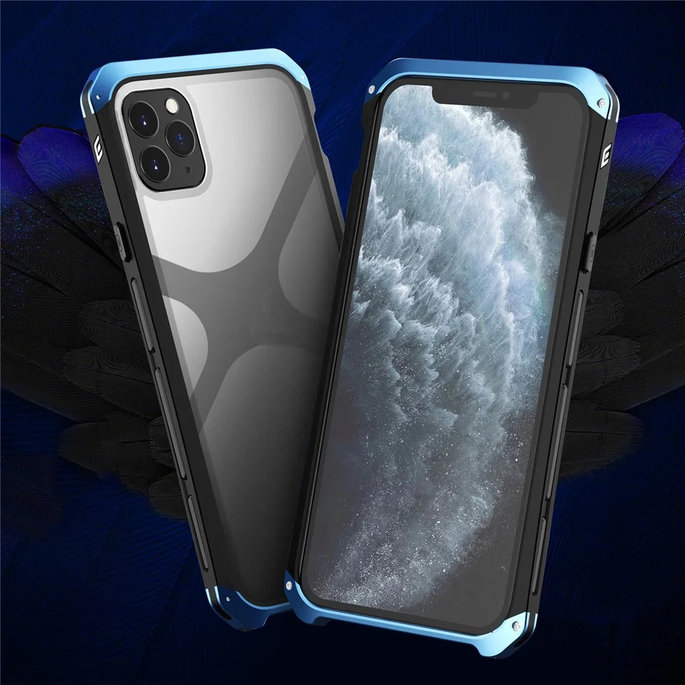 ELEMENT BOX For iPhone 11 Pro 5.8 inch Tempered Glass Panel Transparent Case 3-Piece Design Shockproof Metal Frame Phone Cover - Black  /  Blue - 2