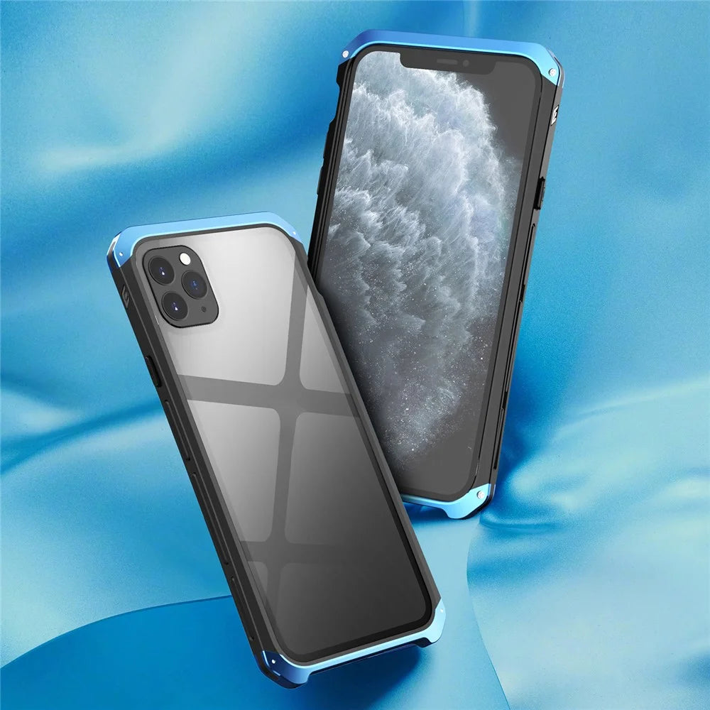 ELEMENT BOX For iPhone 11 Pro 5.8 inch Tempered Glass Panel Transparent Case 3-Piece Design Shockproof Metal Frame Phone Cover - Black  /  Blue - 3