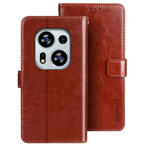 IDEWEI For TECNO Phantom X2 5G Crazy Horse Texture PU Leather Anti-Drop Cover Folio Flip Phone Case with Stand Wallet - Brown - 1
