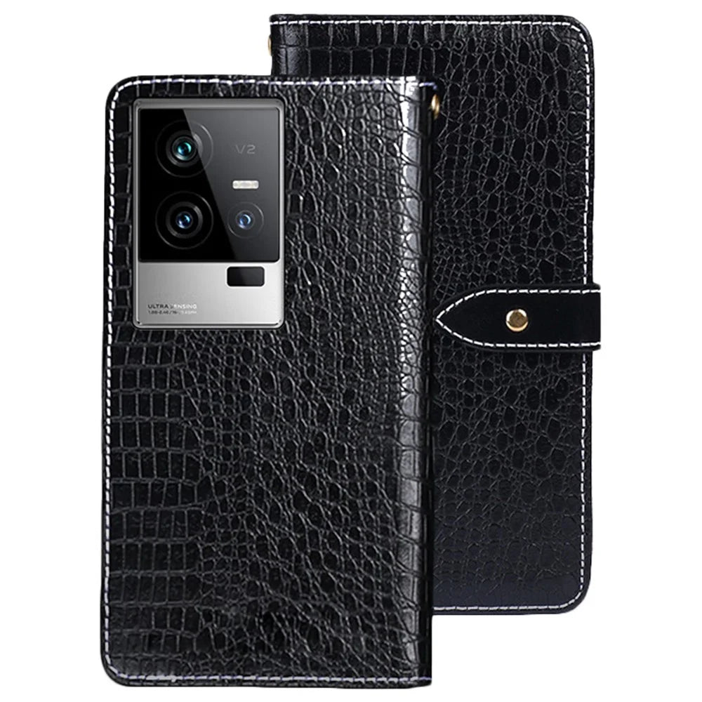 IDEWEI For vivo iQOO 11 5G Crocodile Texture PU Leather Stand Phone Cover Full Protection Wallet Case - Black - 1