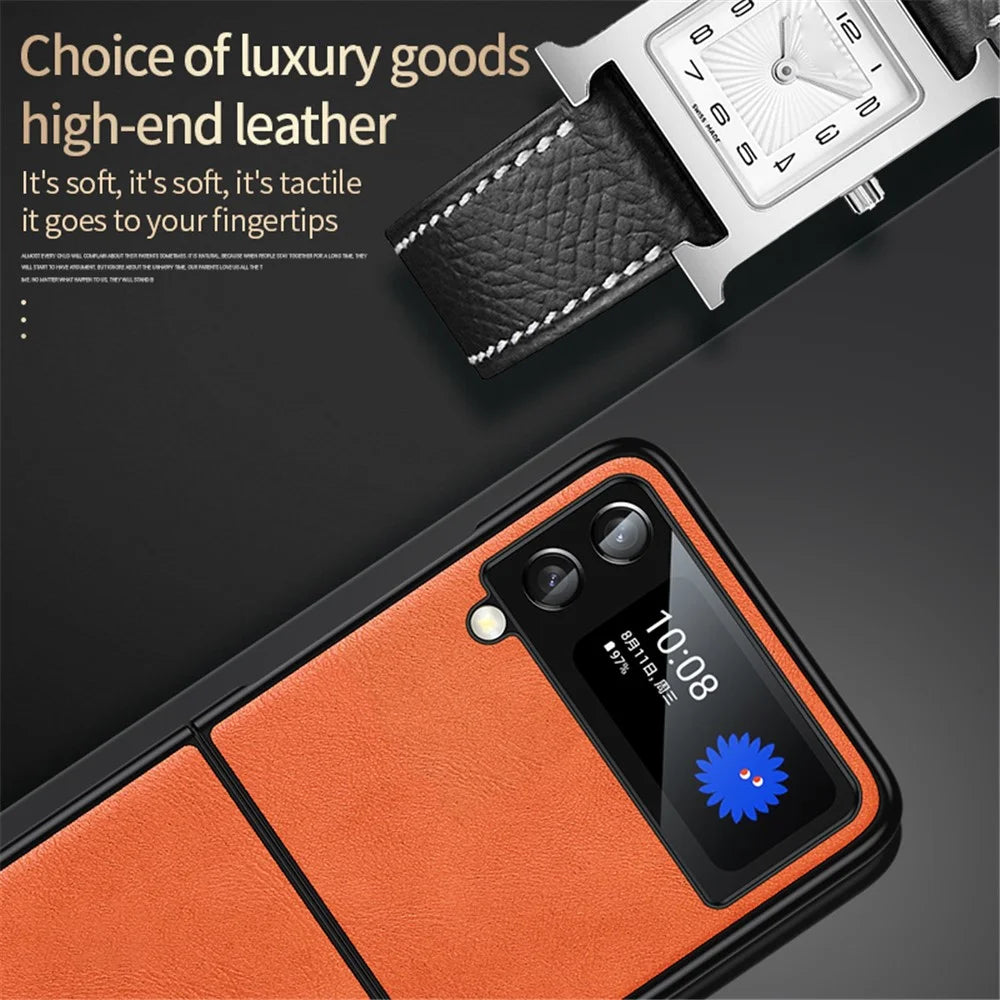 SULADA For Samsung Galaxy Z Flip4 5G PU Leather Coated TPU + PC Anti-fall Phone Case Scratch-resistant Cell Phone Cover - Black - 5