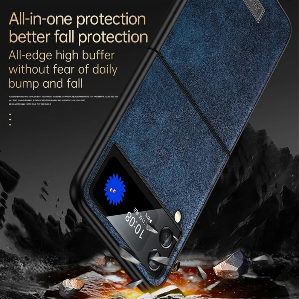 SULADA For Samsung Galaxy Z Flip4 5G PU Leather Coated TPU + PC Anti-fall Phone Case Scratch-resistant Cell Phone Cover - Black - 6