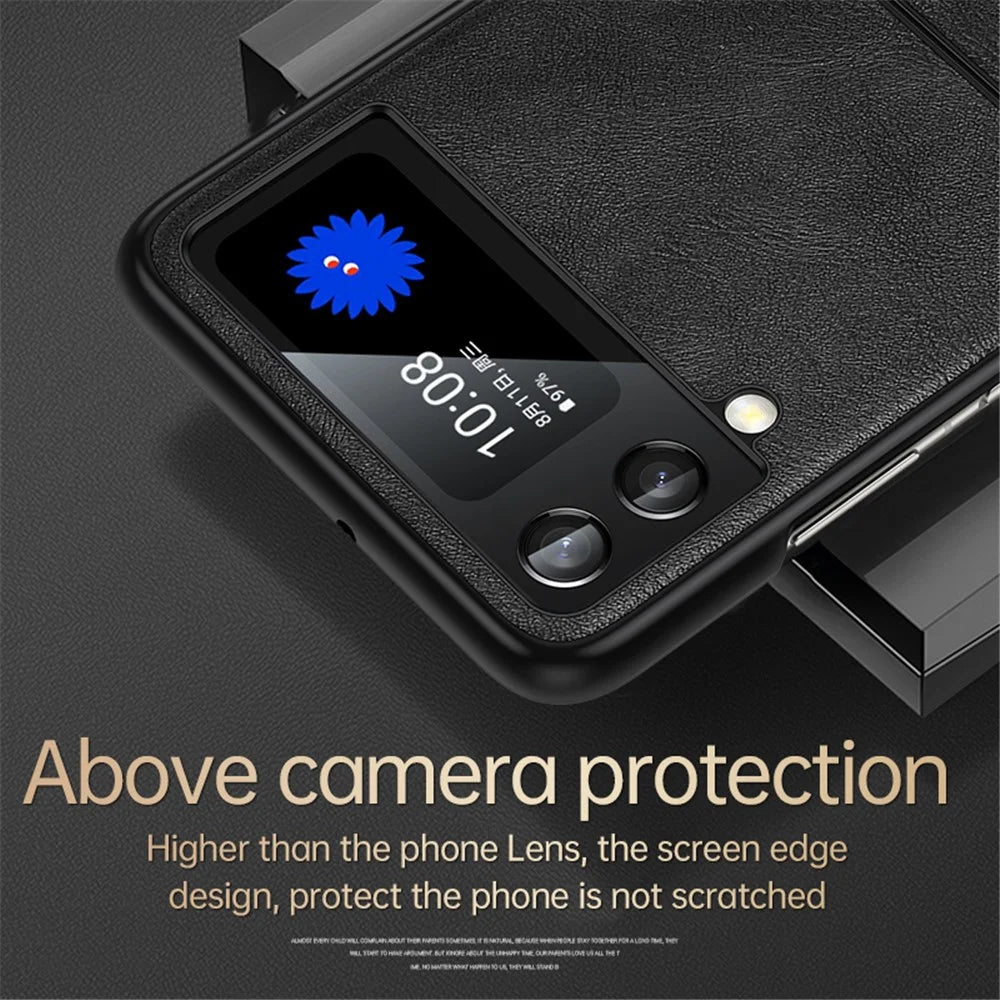SULADA For Samsung Galaxy Z Flip4 5G PU Leather Coated TPU + PC Anti-fall Phone Case Scratch-resistant Cell Phone Cover - Black - 7
