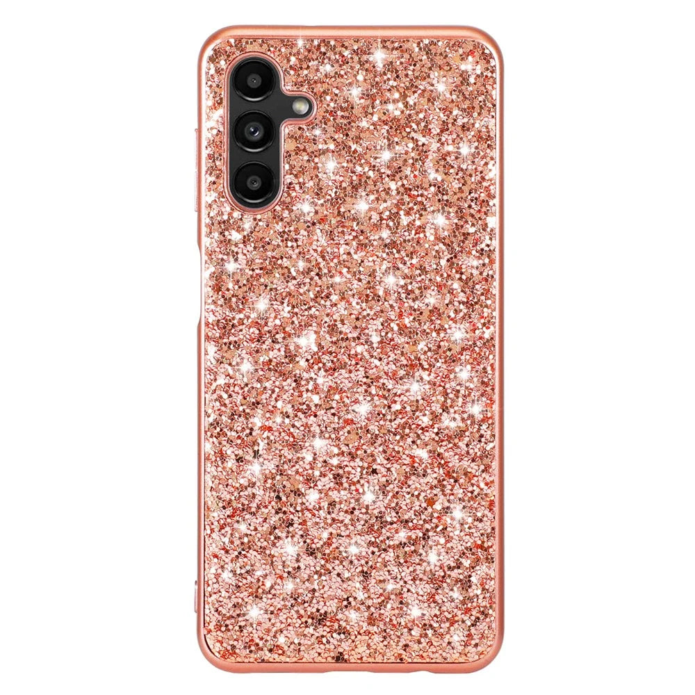 For Samsung Galaxy A54 5G Drop-proof Shiny Glitter Sequins Phone Case Electroplating TPU Frame Hard PC Back Cover - Rose Gold - 2