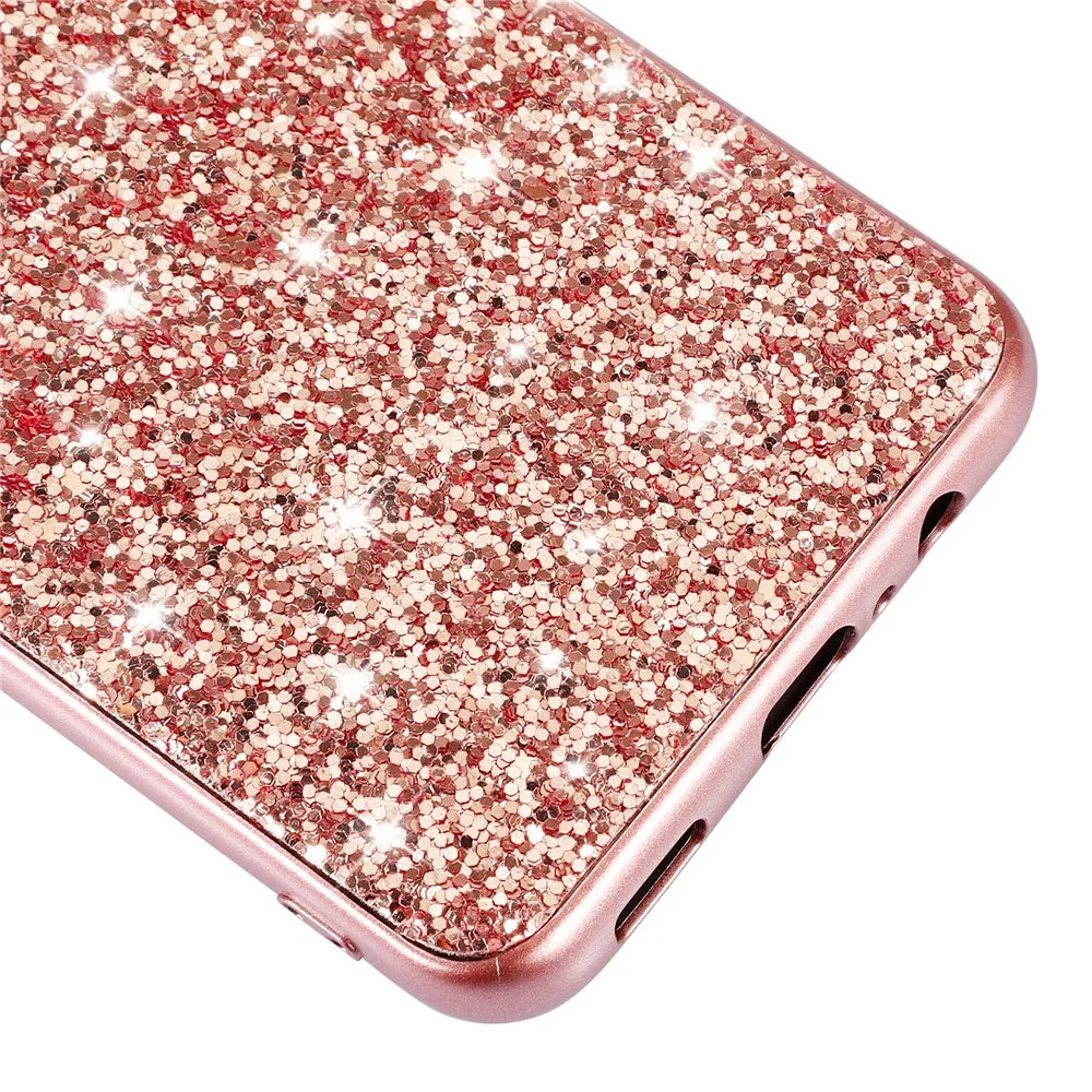For Samsung Galaxy A54 5G Drop-proof Shiny Glitter Sequins Phone Case Electroplating TPU Frame Hard PC Back Cover - Rose Gold - 7