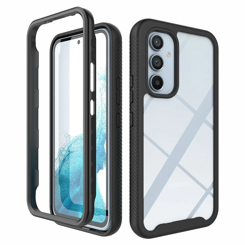 For Samsung Galaxy A54 5G Scratch Proof Hard Acrylic + PC + Soft TPU Phone Case Clear Back Cover - Black - 1
