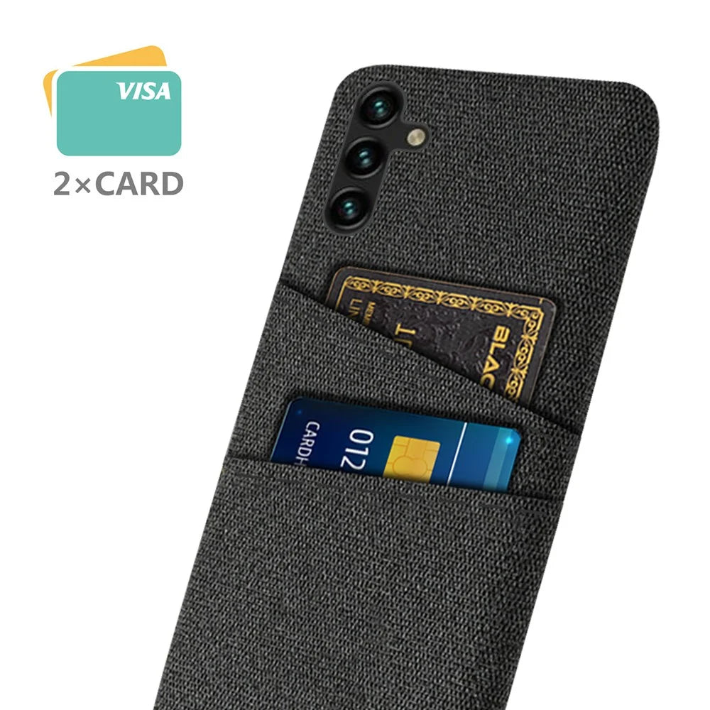 For Samsung Galaxy A14 5G / A14 4G Cloth Texture Protective Phone Case Dual Card Slots Hard PC Cover - Black - 2