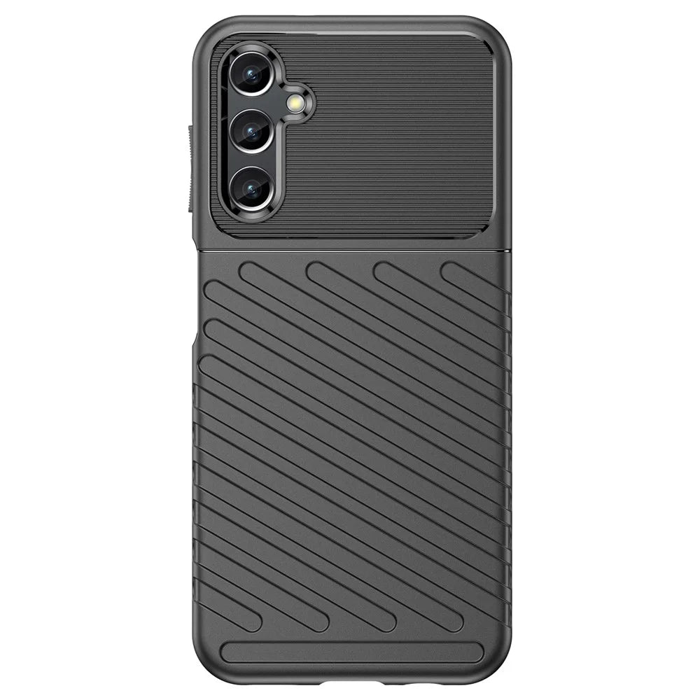 For Samsung Galaxy A14 5G / 4G Thunder Series Twill Texture Thickened TPU Phone Case Anti-drop Protection Smartphone Cover - Black - 2