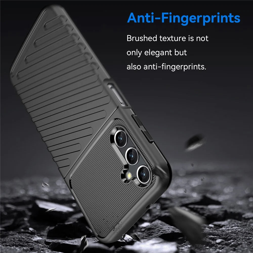 For Samsung Galaxy A14 5G / 4G Thunder Series Twill Texture Thickened TPU Phone Case Anti-drop Protection Smartphone Cover - Black - 3