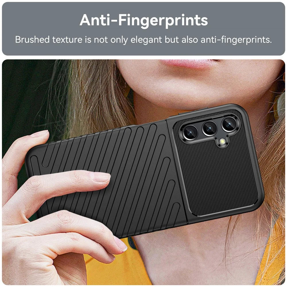 For Samsung Galaxy A14 5G / 4G Thunder Series Twill Texture Thickened TPU Phone Case Anti-drop Protection Smartphone Cover - Black - 5