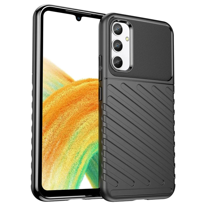 For Samsung Galaxy A34 5G Thunder Series Thickened TPU Twill Texture Anti-slip Phone Case Shockproof Back Cover - Black - 1