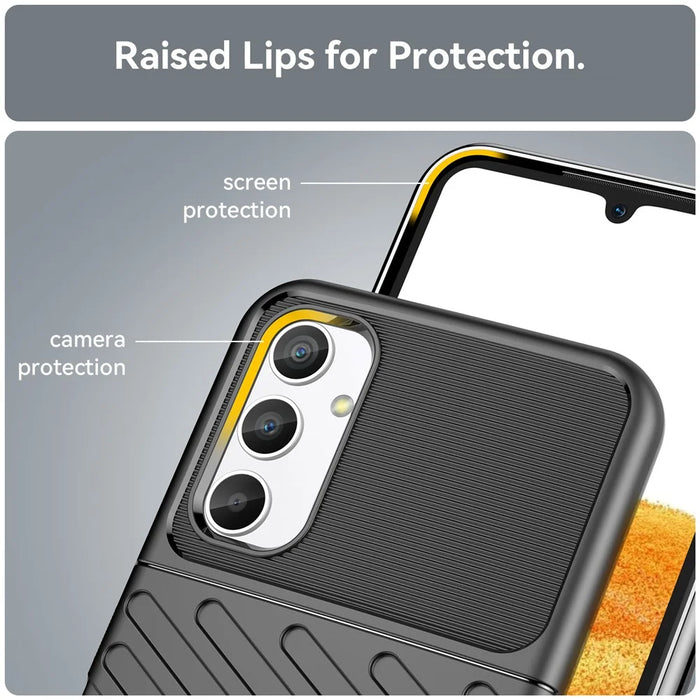 For Samsung Galaxy A34 5G Thunder Series Thickened TPU Twill Texture Anti-slip Phone Case Shockproof Back Cover - Black - 6