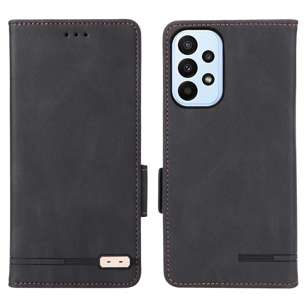 Shockproof Phone Cover For Samsung Galaxy A23 5G (Global Version) Hardware Decor Dual Magnetic Clasp Wallet Stand PU Leather Phone Case - Black - 1