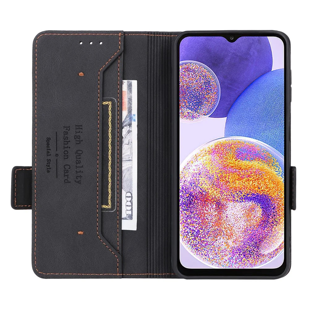 Shockproof Phone Cover For Samsung Galaxy A23 5G (Global Version) Hardware Decor Dual Magnetic Clasp Wallet Stand PU Leather Phone Case - Black - 2
