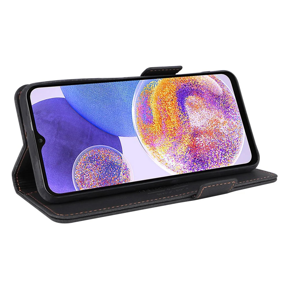 Shockproof Phone Cover For Samsung Galaxy A23 5G (Global Version) Hardware Decor Dual Magnetic Clasp Wallet Stand PU Leather Phone Case - Black - 3