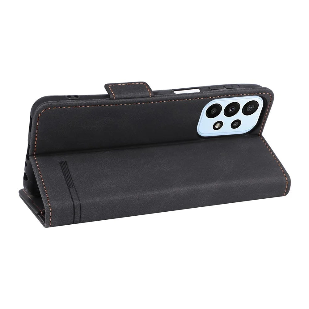 Shockproof Phone Cover For Samsung Galaxy A23 5G (Global Version) Hardware Decor Dual Magnetic Clasp Wallet Stand PU Leather Phone Case - Black - 4