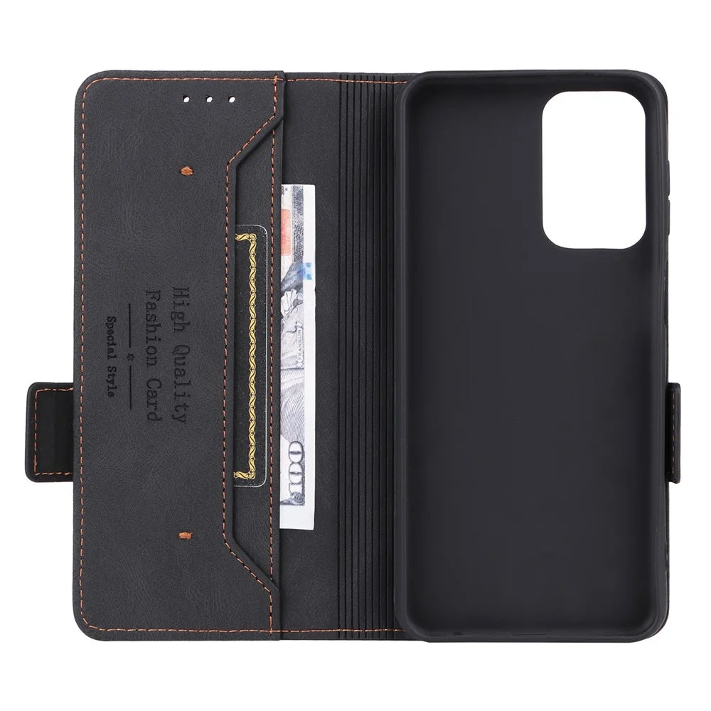 Shockproof Phone Cover For Samsung Galaxy A23 5G (Global Version) Hardware Decor Dual Magnetic Clasp Wallet Stand PU Leather Phone Case - Black - 5