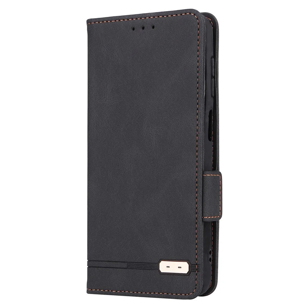 Shockproof Phone Cover For Samsung Galaxy A23 5G (Global Version) Hardware Decor Dual Magnetic Clasp Wallet Stand PU Leather Phone Case - Black - 6