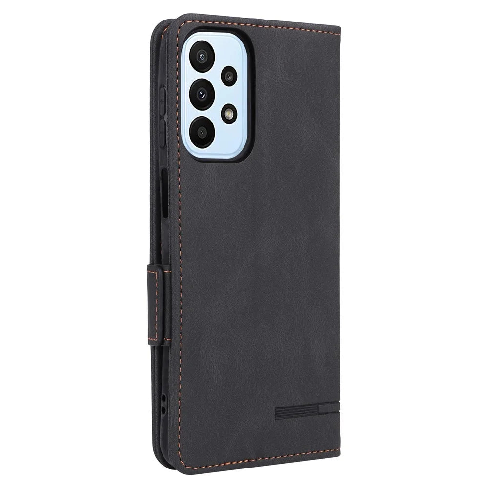 Shockproof Phone Cover For Samsung Galaxy A23 5G (Global Version) Hardware Decor Dual Magnetic Clasp Wallet Stand PU Leather Phone Case - Black - 7