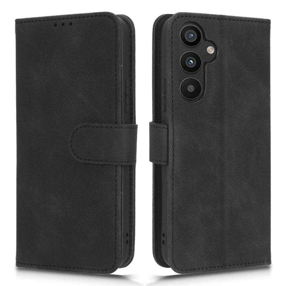 For Samsung Galaxy A34 5G Shockproof Phone Case Skin-Touch Feeling Cell Phone Cover Stand Wallet - Black - 1