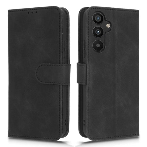 For Samsung Galaxy A34 5G Shockproof Phone Case Skin-Touch Feeling Cell Phone Cover Stand Wallet - Black - 1