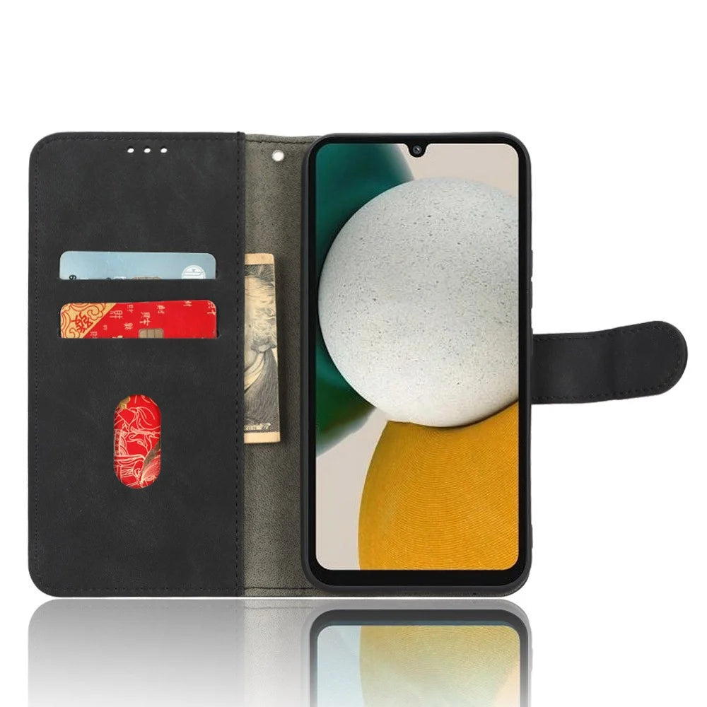 For Samsung Galaxy A34 5G Shockproof Phone Case Skin-Touch Feeling Cell Phone Cover Stand Wallet - Black - 2