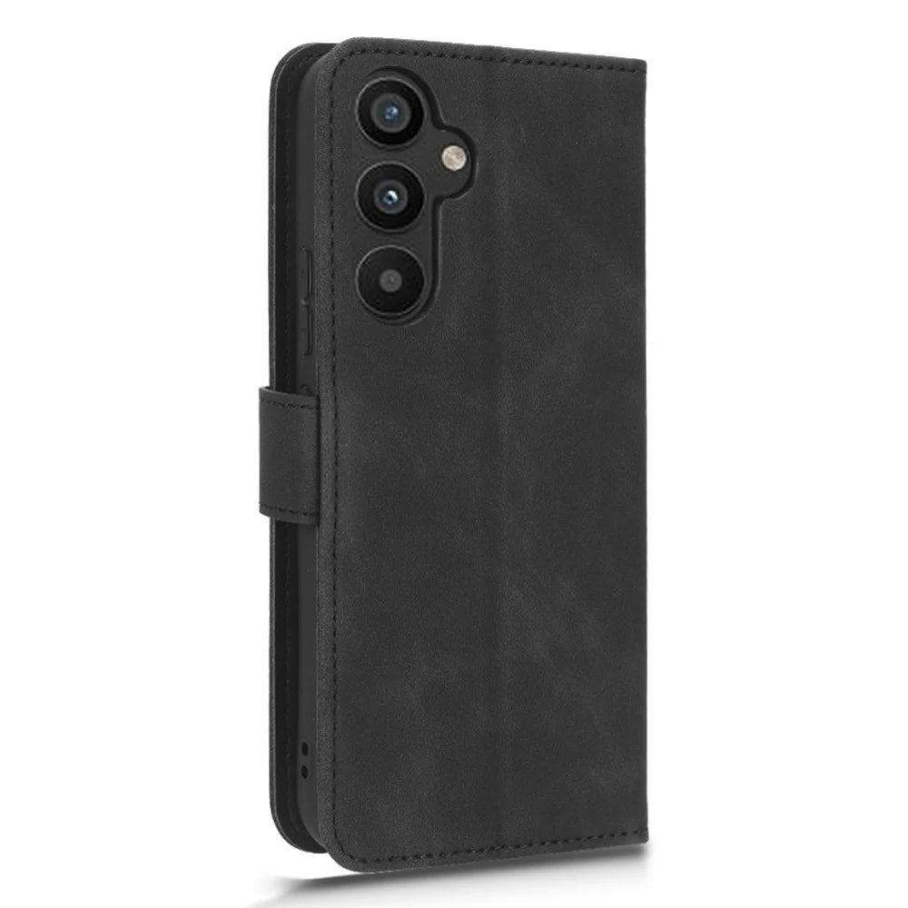 For Samsung Galaxy A34 5G Shockproof Phone Case Skin-Touch Feeling Cell Phone Cover Stand Wallet - Black - 6