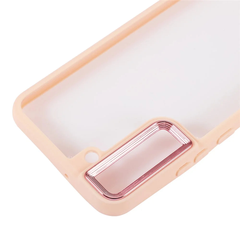 For Samsung Galaxy S23 Non-slip Thickend Phone Case Electroplating Lens Frame Shockproof Mobile Phone Cover with Long Lanyard - Light Pink - 3