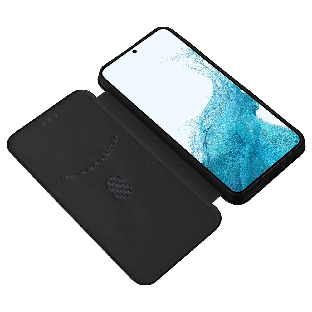 For Samsung Galaxy A54 5G Carbon Fiber Texture Magnetic PU Leather Anti-scratch Phone Case Stand Drop-proof Mobile Phone Cover with Card Slot - Black - 2