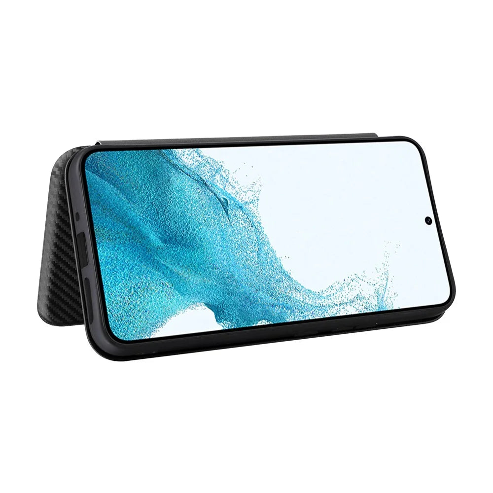 For Samsung Galaxy A54 5G Carbon Fiber Texture Magnetic PU Leather Anti-scratch Phone Case Stand Drop-proof Mobile Phone Cover with Card Slot - Black - 3