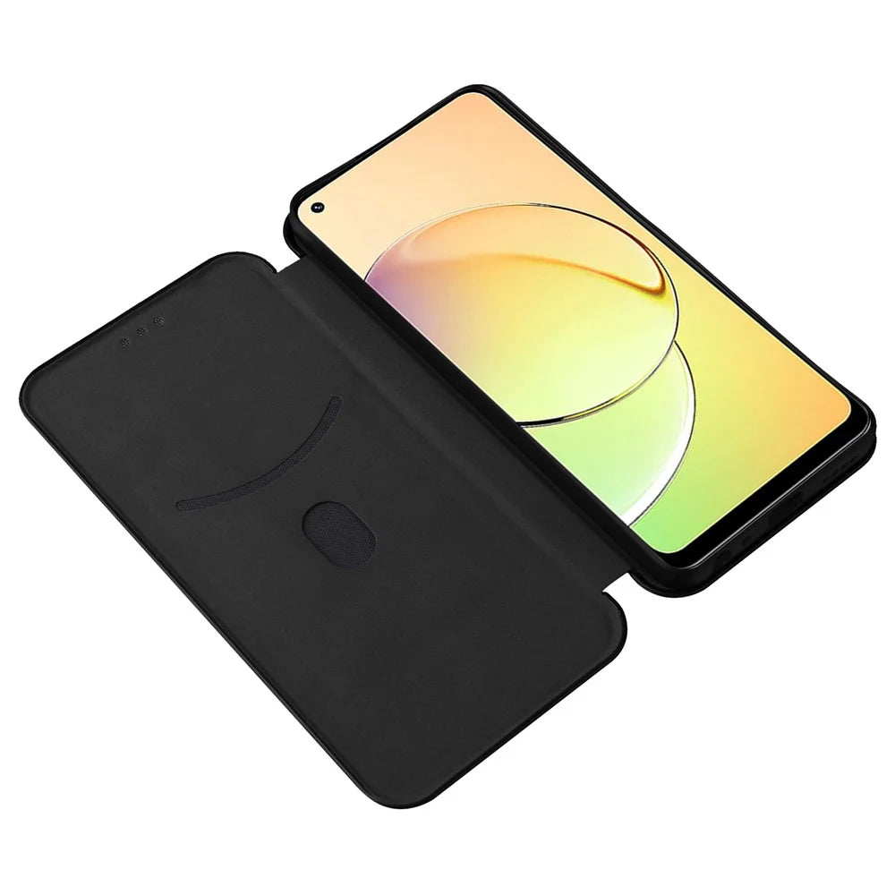 For Realme 10 4G Anti-Scratch PU Leather Phone Case Magnetic Auto-absorbed Carbon Fiber Texture Card Slot Stand Flip Cover - Black - 2