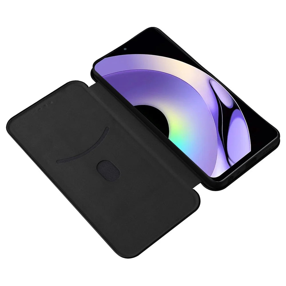 For Realme 10 Pro 5G Card Slot Phone Case Magnetic Auto-absorbed Carbon Fiber Texture PU Leather Stand Flip Cover - Black - 2