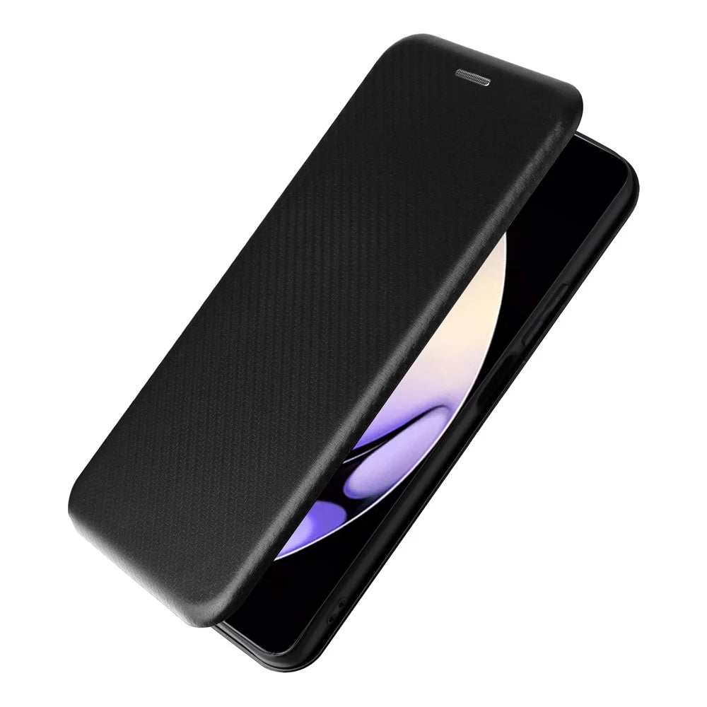 For Realme 10 Pro 5G Card Slot Phone Case Magnetic Auto-absorbed Carbon Fiber Texture PU Leather Stand Flip Cover - Black - 6