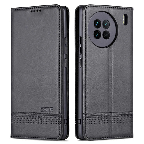 AZNS For vivo X90 5G Cowhide Texture PU Leather Wallet Full Protection Phone Case Stand Magnetic Auto Closure Flip Phone Cover - Black - 1