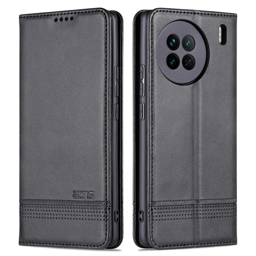 AZNS For vivo X90 5G Cowhide Texture PU Leather Wallet Full Protection Phone Case Stand Magnetic Auto Closure Flip Phone Cover - Black - 1