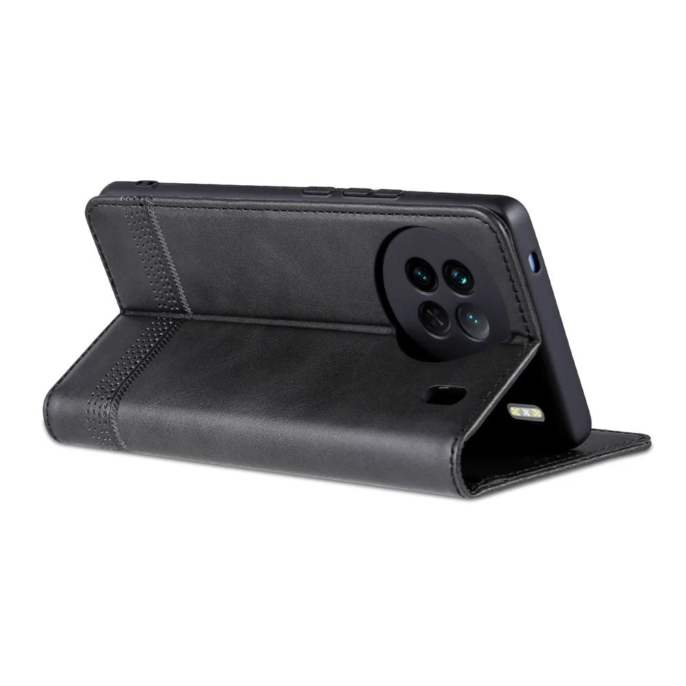 AZNS For vivo X90 5G Cowhide Texture PU Leather Wallet Full Protection Phone Case Stand Magnetic Auto Closure Flip Phone Cover - Black - 4