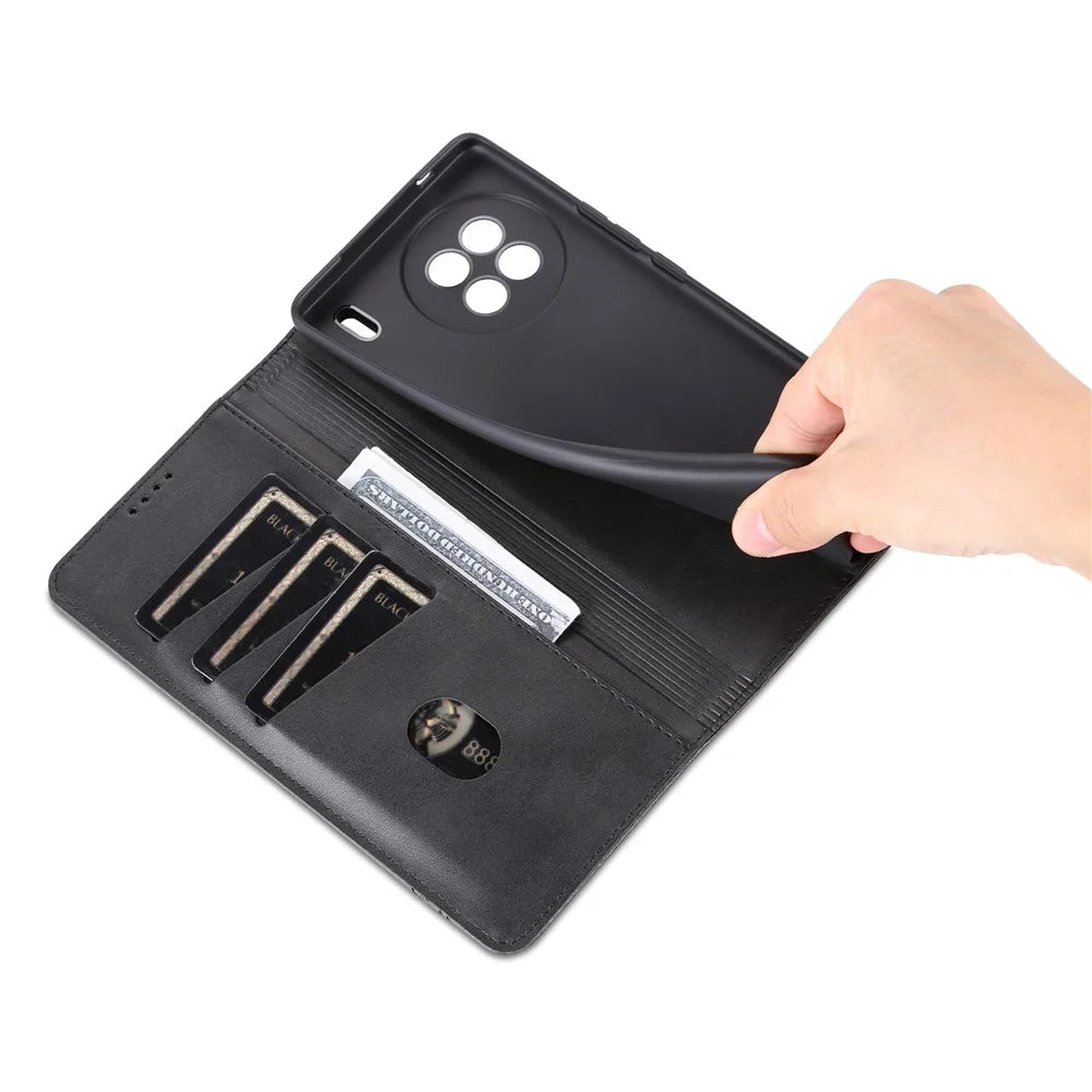 AZNS For vivo X90 5G Cowhide Texture PU Leather Wallet Full Protection Phone Case Stand Magnetic Auto Closure Flip Phone Cover - Black - 6