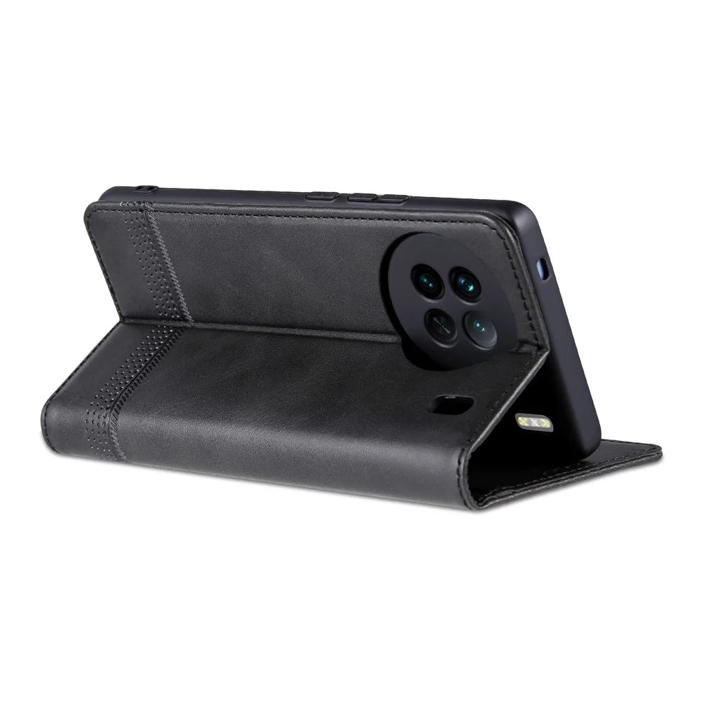 AZNS For vivo X90 Pro 5G Cowhide Texture Phone Case Stand Wallet PU Leather Magnetic Auto-absorbed Scratch-resistant Folio Flip Phone Cover - Black - 4