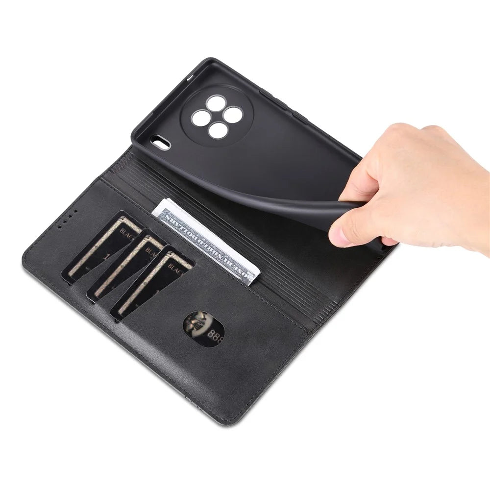 AZNS For vivo X90 Pro 5G Cowhide Texture Phone Case Stand Wallet PU Leather Magnetic Auto-absorbed Scratch-resistant Folio Flip Phone Cover - Black - 6