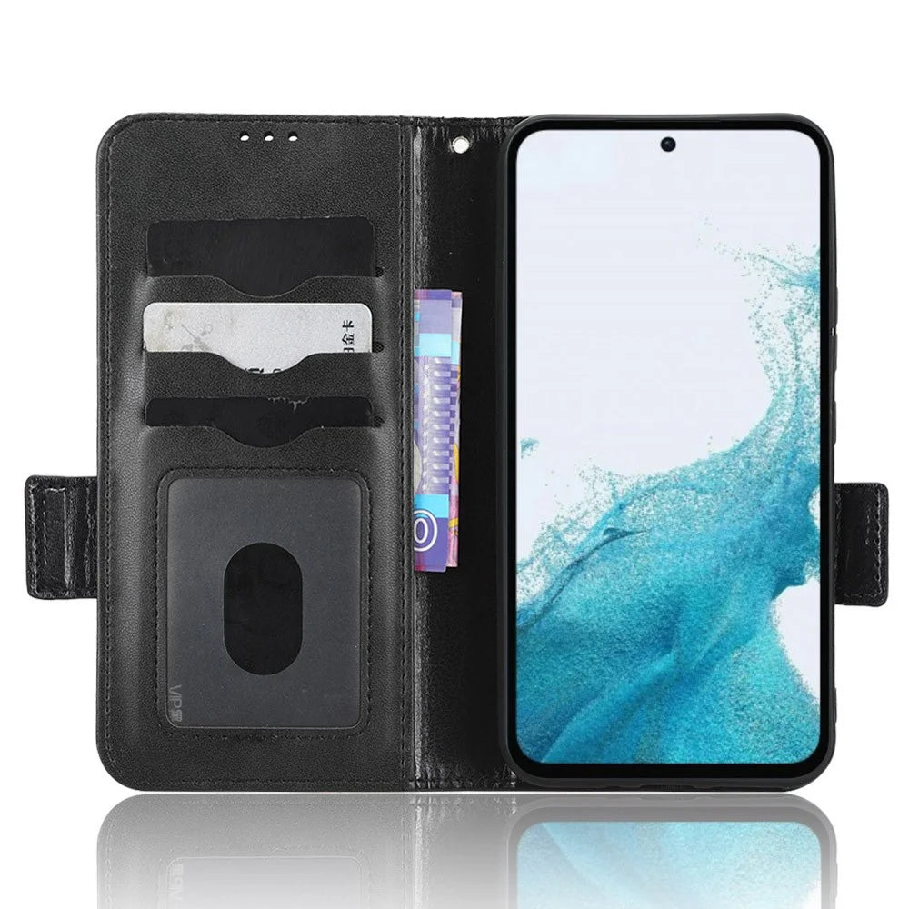 For Samsung Galaxy A54 5G Anti-Drop PU Leather Wallet Protective Phone Case Imprinted Triangle Pattern Stand Cover with Wrist Strap - Black - 2