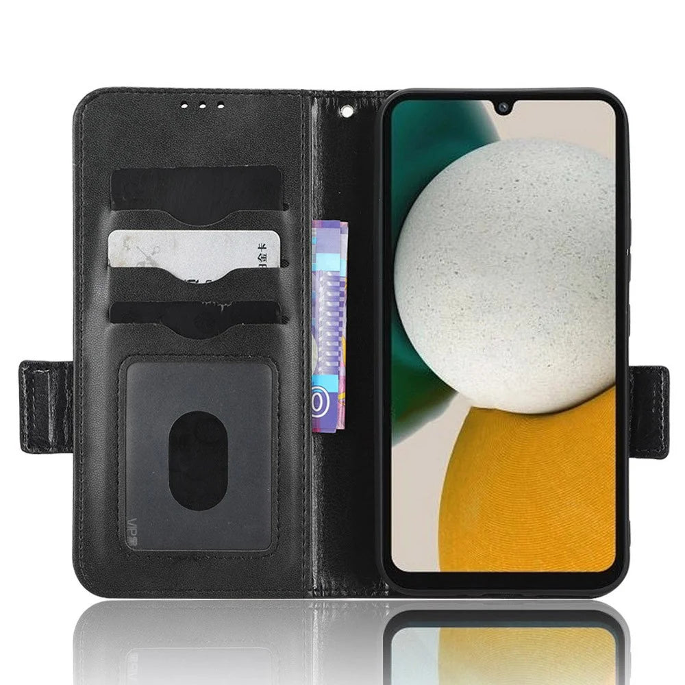For Samsung Galaxy A34 5G Imprinted Triangle Pattern Phone Cover PU Leather Wallet Stand Cell Phone Case with Wrist Strap - Black - 2