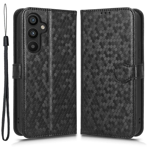 For Samsung Galaxy A34 5G Dot Pattern Imprinted Phone Cover PU Leather Shockproof Wallet Stand Cover with Strap - Black - 1