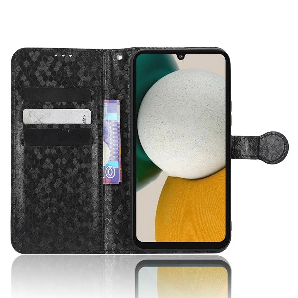 For Samsung Galaxy A34 5G Dot Pattern Imprinted Phone Cover PU Leather Shockproof Wallet Stand Cover with Strap - Black - 2
