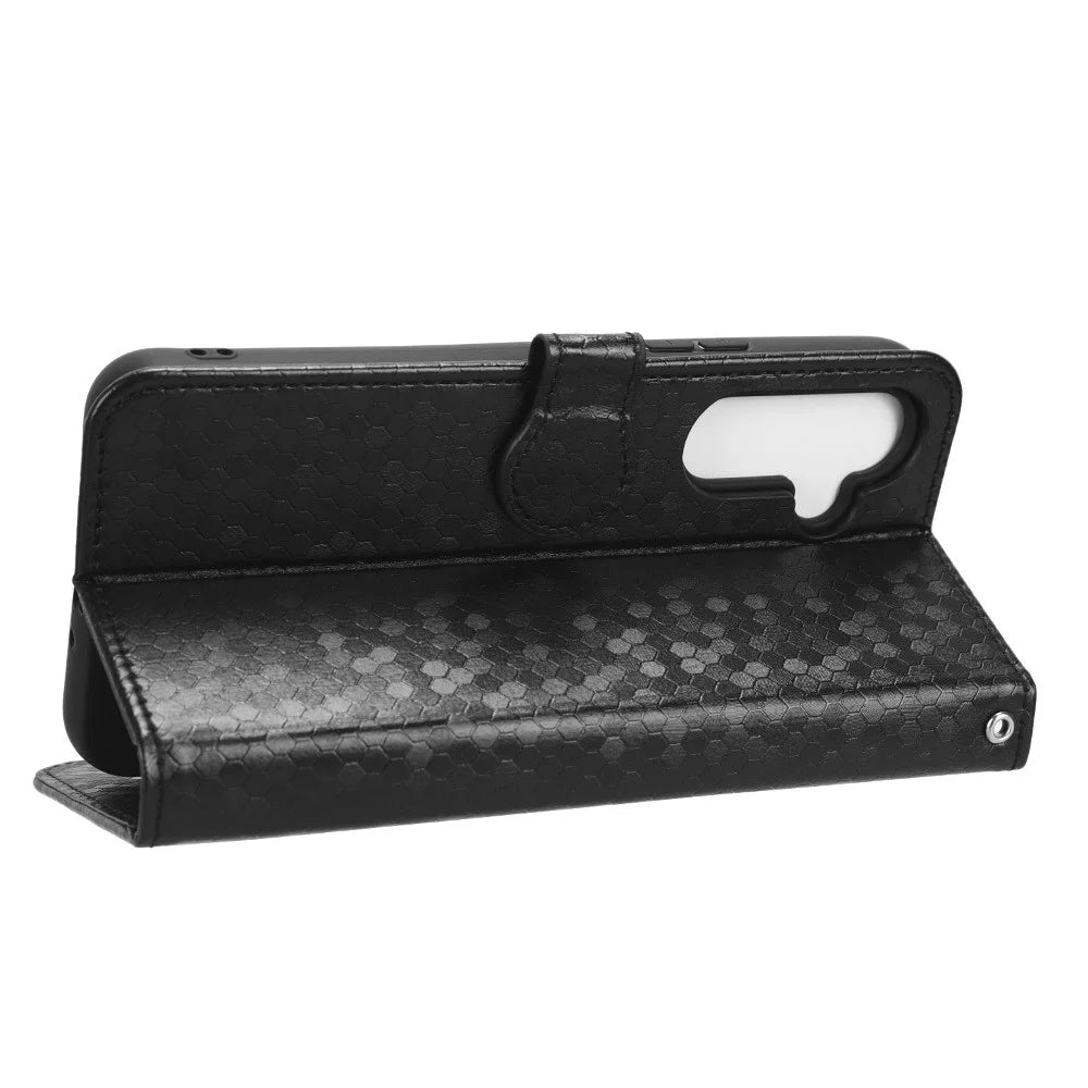 For Samsung Galaxy A34 5G Dot Pattern Imprinted Phone Cover PU Leather Shockproof Wallet Stand Cover with Strap - Black - 3