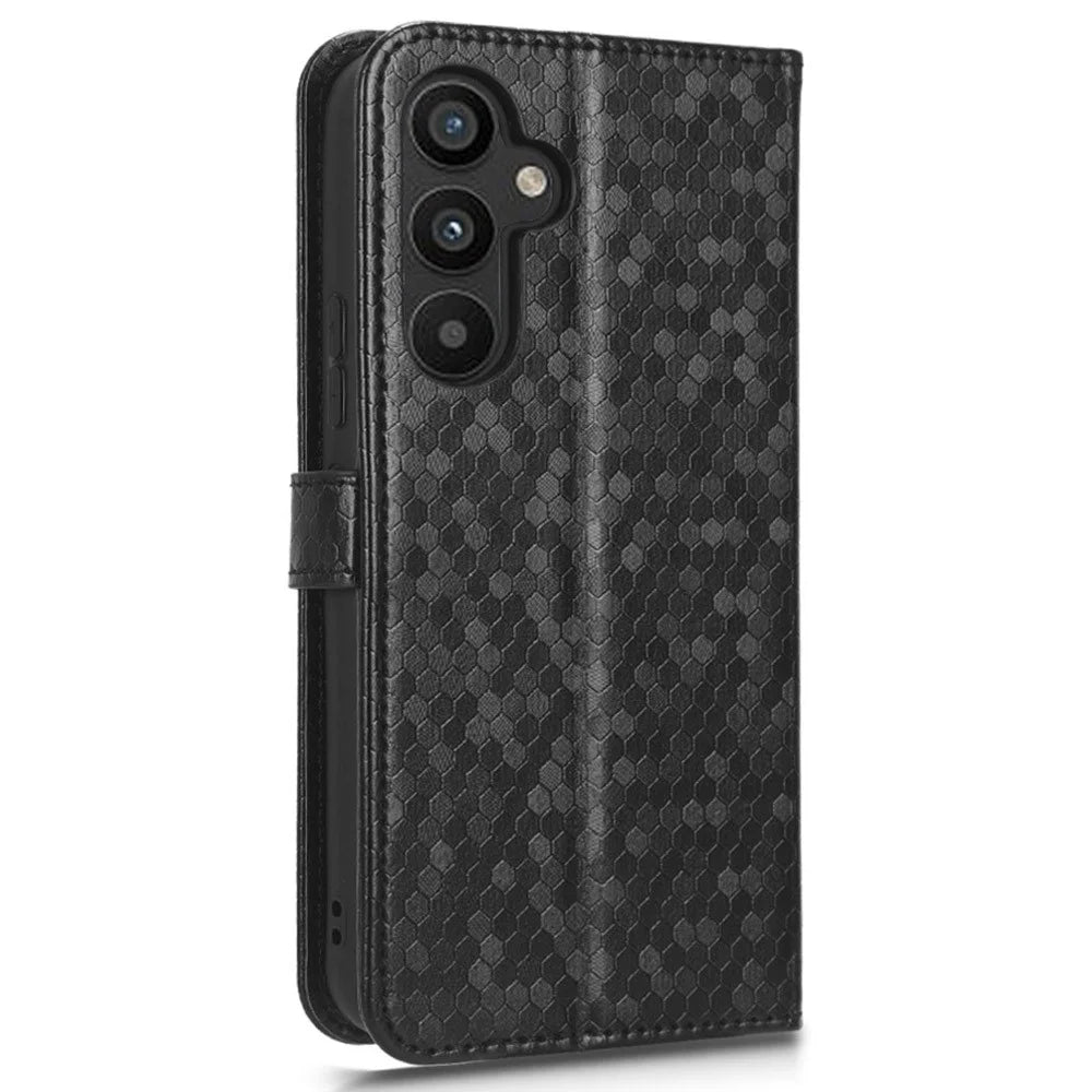 For Samsung Galaxy A34 5G Dot Pattern Imprinted Phone Cover PU Leather Shockproof Wallet Stand Cover with Strap - Black - 6