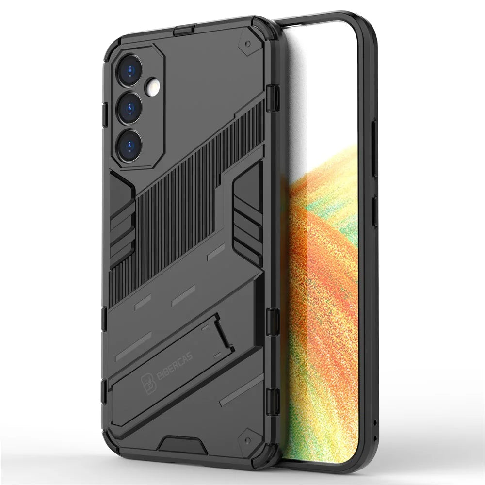 For Samsung Galaxy A34 5G Phone Case, Kickstand Dual-Layer Design Soft TPU Hard PC Phone Back Cover - Black - 1