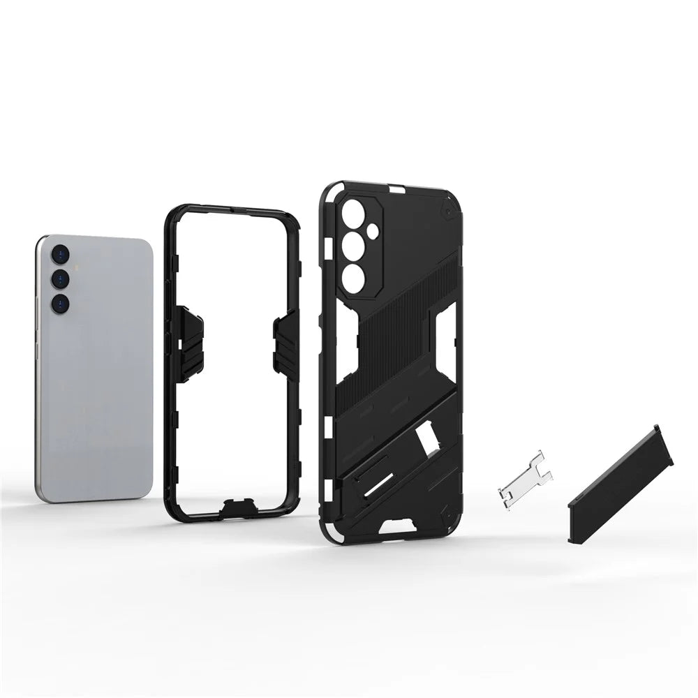 For Samsung Galaxy A34 5G Phone Case, Kickstand Dual-Layer Design Soft TPU Hard PC Phone Back Cover - Black - 3