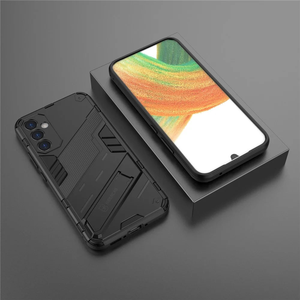 For Samsung Galaxy A34 5G Phone Case, Kickstand Dual-Layer Design Soft TPU Hard PC Phone Back Cover - Black - 6