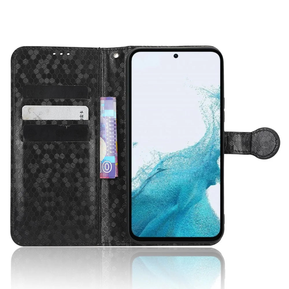 For Samsung Galaxy A54 5G Shockproof Wallet Stand Dot Pattern Imprinted Phone Cover PU Leather Case with Strap - Black - 2