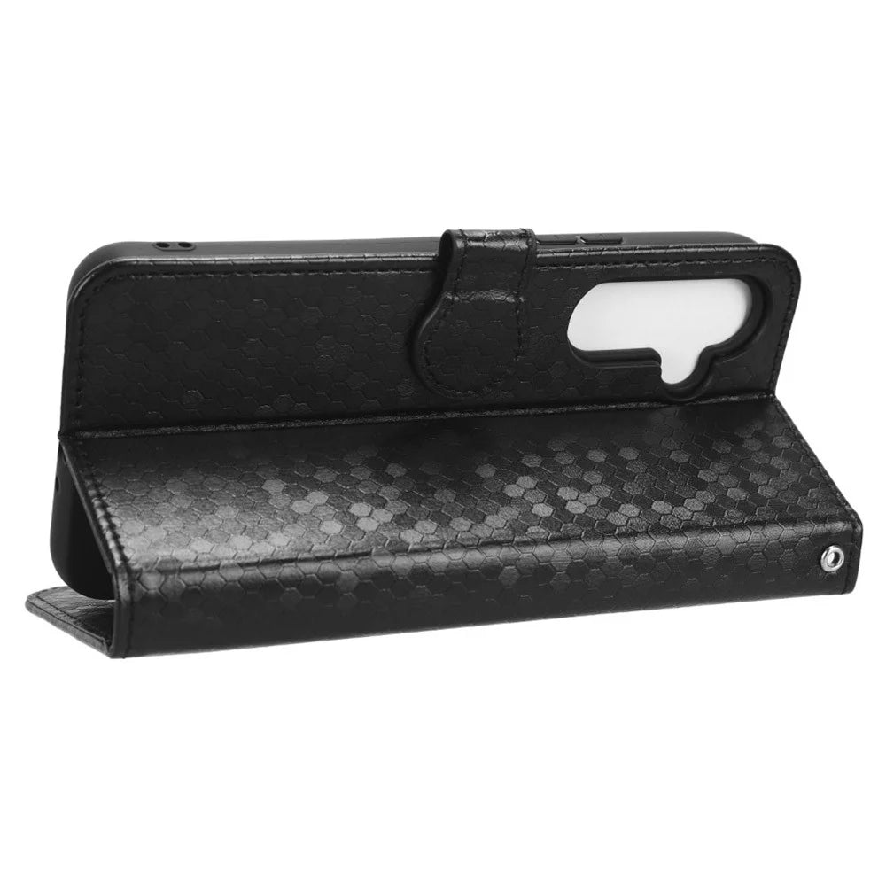 For Samsung Galaxy A54 5G Shockproof Wallet Stand Dot Pattern Imprinted Phone Cover PU Leather Case with Strap - Black - 3